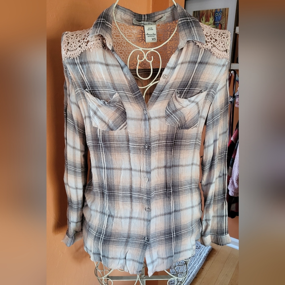 Pink and gray button up shirt